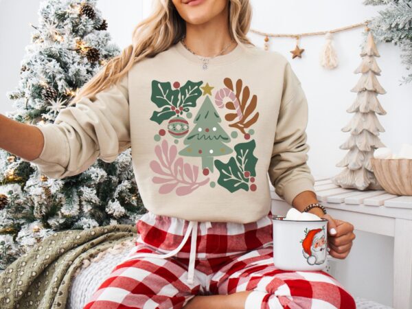 vintage christmas t shirt boho floral design retro crewneck for women winter apparel xxiqi scaled