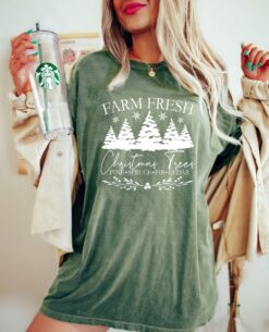 Vintage Christmas T Shirt Comfort Colors Farm Fresh Christmas Trees Design Soft Cotton Tee for Holiday Celebrations