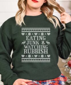 vintage christmas t shirt eating junk and watching rubbish with funny design for movie lovers and matching family holiday shirts 6lf5x scaled