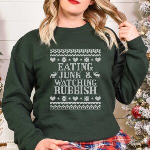 vintage christmas t shirt eating junk and watching rubbish with funny design for movie lovers and matching family holiday shirts 6lf5x scaled