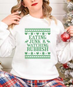 vintage christmas t shirt eating junk and watching rubbish with funny design for movie lovers and matching family holiday shirts thctl scaled