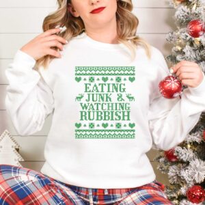 vintage christmas t shirt eating junk and watching rubbish with funny design for movie lovers and matching family holiday shirts thctl scaled