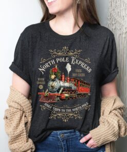 vintage christmas t shirt featuring north pole express train design retro style for holiday celebrations and festive gatherings pgyjn scaled