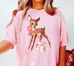 Vintage Christmas T Shirt Featuring Reindeer Design in Comfort Colors with Retro Style for a Fun Holiday Look