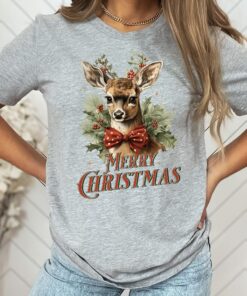 vintage christmas t shirt featuring retro reindeer design for women unique holiday apparel for festive celebrations ajjym scaled