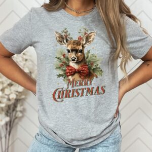 vintage christmas t shirt featuring retro reindeer design for women unique holiday apparel for festive celebrations ajjym scaled