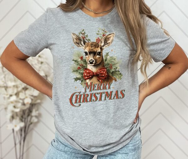 vintage christmas t shirt featuring retro reindeer design for women unique holiday apparel for festive celebrations ajjym scaled