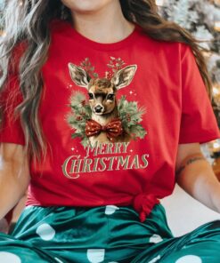 vintage christmas t shirt featuring retro reindeer design for women unique holiday apparel for festive celebrations om8bv scaled