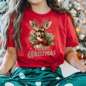 vintage christmas t shirt featuring retro reindeer design for women unique holiday apparel for festive celebrations om8bv scaled