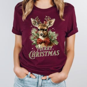 vintage christmas t shirt featuring retro reindeer design for women unique holiday apparel for festive celebrations q6liy