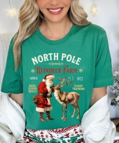 vintage christmas t shirt featuring retro santa and reindeer design for a fun holiday look at the north pole 9gst9 scaled