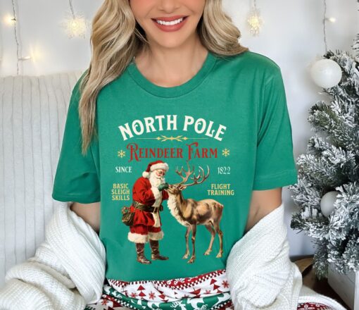 vintage christmas t shirt featuring retro santa and reindeer design for a fun holiday look at the north pole 9gst9 scaled