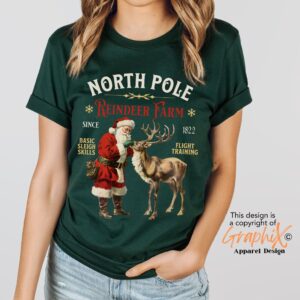 vintage christmas t shirt featuring retro santa and reindeer design for a fun holiday look at the north pole uj2bb scaled