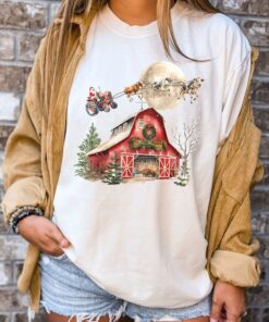 vintage christmas t shirt featuring santa cows and tractors for country lovers funny holiday apparel for farm enthusiasts 5tlrf scaled