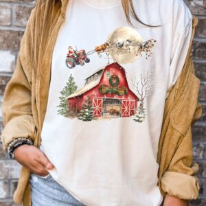 vintage christmas t shirt featuring santa cows and tractors for country lovers funny holiday apparel for farm enthusiasts 5tlrf scaled