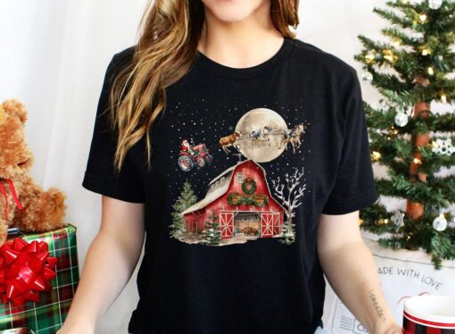 vintage christmas t shirt featuring santa cows and tractors for country lovers funny holiday apparel for farm enthusiasts hgxla scaled