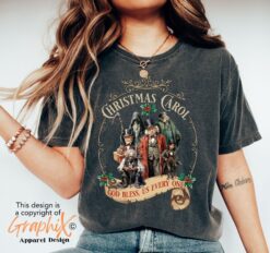 Vintage Christmas T Shirt featuring Scrooge and Marley design for book lovers celebrating Dickens with a unique literary holiday theme