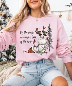 vintage christmas t shirt featuring snowman design for women celebrating its the most wonderful time of the year bkdqs scaled