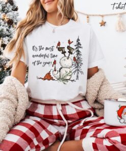 vintage christmas t shirt featuring snowman design for women celebrating its the most wonderful time of the year m0tqg scaled