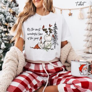 vintage christmas t shirt featuring snowman design for women celebrating its the most wonderful time of the year m0tqg scaled