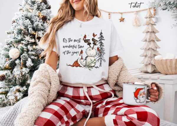 vintage christmas t shirt featuring snowman design for women celebrating its the most wonderful time of the year m0tqg scaled