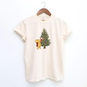 vintage christmas t shirt featuring winnie the pooh and piglet with holiday tree design for festive celebrations izy7u