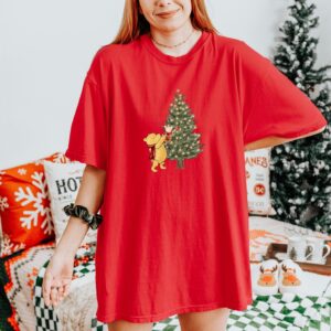 vintage christmas t shirt featuring winnie the pooh and piglet with holiday tree design for festive celebrations teish