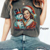 vintage christmas t shirt feeling frosty retro snowman design oversized comfort colors funny christmas shirt for winter parties cddsr