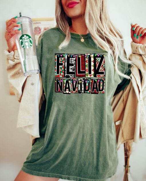 vintage christmas t shirt feliz navidad crewneck tee for family matching holiday outfits with merry christmas design noxsw scaled