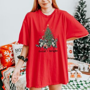 vintage christmas t shirt feral raccoon design funny holiday tee with christmas tree graphic ideal for winter celebrations cgeki