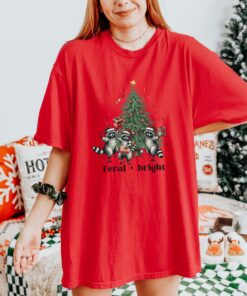 vintage christmas t shirt feral raccoon design funny holiday tee with christmas tree graphic ideal for winter celebrations cgeki scaled