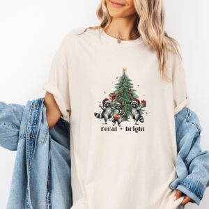 vintage christmas t shirt feral raccoon design funny holiday tee with christmas tree graphic ideal for winter celebrations exgla