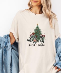 vintage christmas t shirt feral raccoon design funny holiday tee with christmas tree graphic ideal for winter celebrations exgla scaled