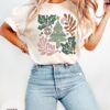 vintage christmas t shirt floral design boho merry and bright tee for women retro style winter apparel mupwb