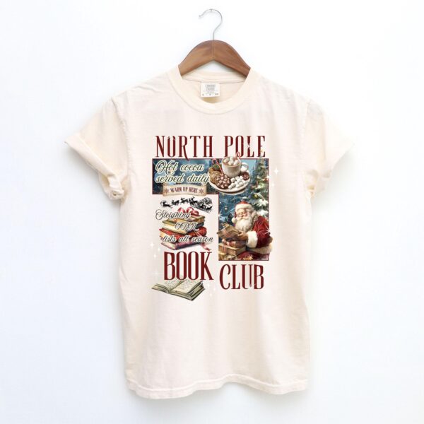 vintage christmas t shirt for book lovers featuring north pole book club design fun santa graphic for holiday celebrations 5t54n scaled