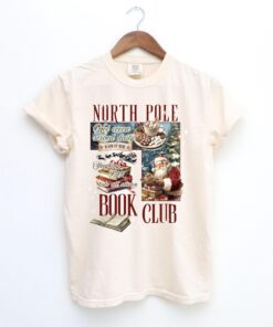 vintage christmas t shirt for book lovers featuring north pole book club design fun santa graphic for holiday celebrations 5t54n scaled