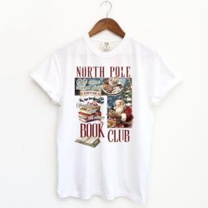 vintage christmas t shirt for book lovers featuring north pole book club design fun santa graphic for holiday celebrations er3m8