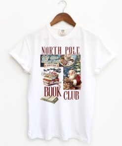 vintage christmas t shirt for book lovers featuring north pole book club design fun santa graphic for holiday celebrations er3m8 scaled