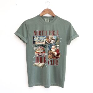 vintage christmas t shirt for book lovers featuring north pole book club design fun santa graphic for holiday celebrations g8ps8