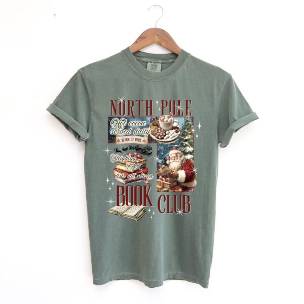 vintage christmas t shirt for book lovers featuring north pole book club design fun santa graphic for holiday celebrations g8ps8 scaled