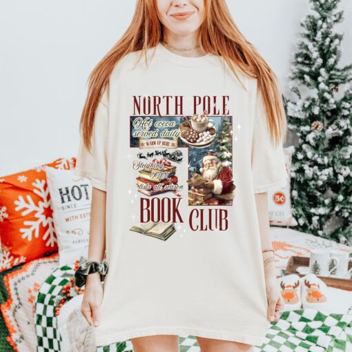 vintage christmas t shirt for book lovers featuring north pole book club design fun santa graphic for holiday celebrations i5hmj scaled