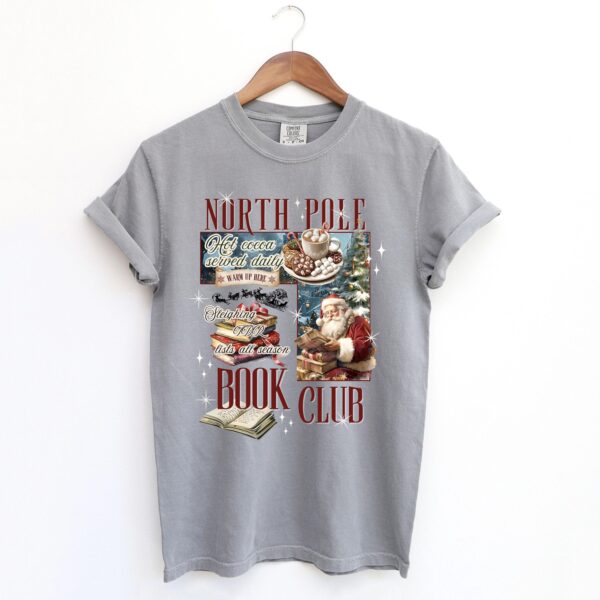 vintage christmas t shirt for book lovers featuring north pole book club design fun santa graphic for holiday celebrations vrr4x scaled