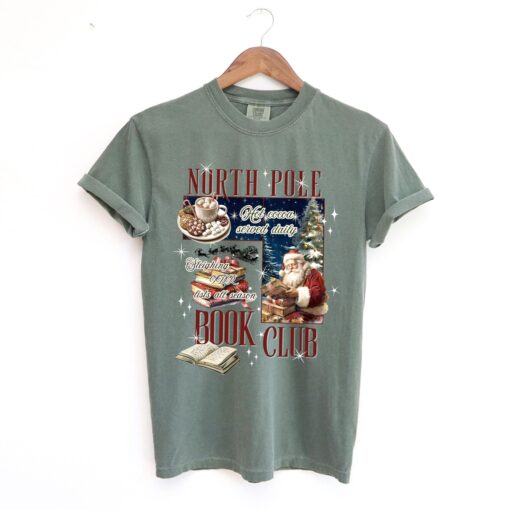 vintage christmas t shirt for book lovers north pole book club design funny santa t shirt for holiday celebrations cvhhs scaled