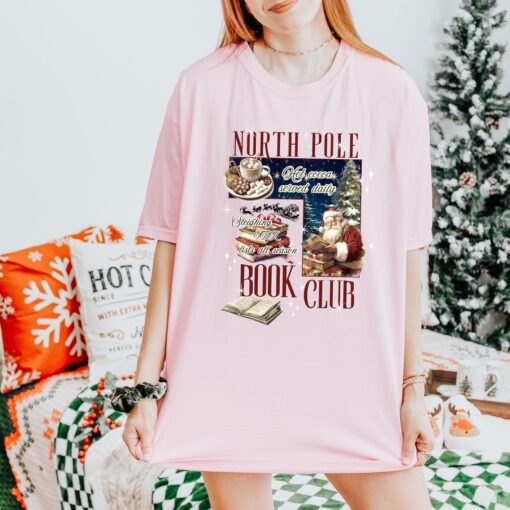 vintage christmas t shirt for book lovers north pole book club design funny santa t shirt for holiday celebrations nugzs scaled