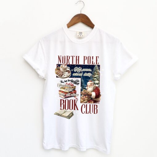 vintage christmas t shirt for book lovers north pole book club design funny santa t shirt for holiday celebrations zdu5o scaled