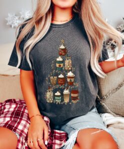 vintage christmas t shirt for coffee lovers featuring a festive tree design ideal for holiday parties and new year celebrations cjra4