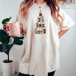 vintage christmas t shirt for coffee lovers featuring a festive tree design ideal for holiday parties and new year celebrations fqbma