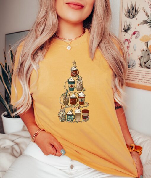 vintage christmas t shirt for coffee lovers featuring a festive tree design ideal for holiday parties and new year celebrations o7fkq