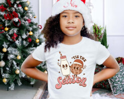 Vintage Christmas T Shirt for Kids - Retro Tee Featuring Tis The Season Cookies Design for Toddlers and Babies in Festive Colors
