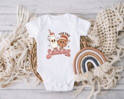 vintage christmas t shirt for kids retro tee featuring tis the season cookies design for toddlers and babies in festive colors tisbz